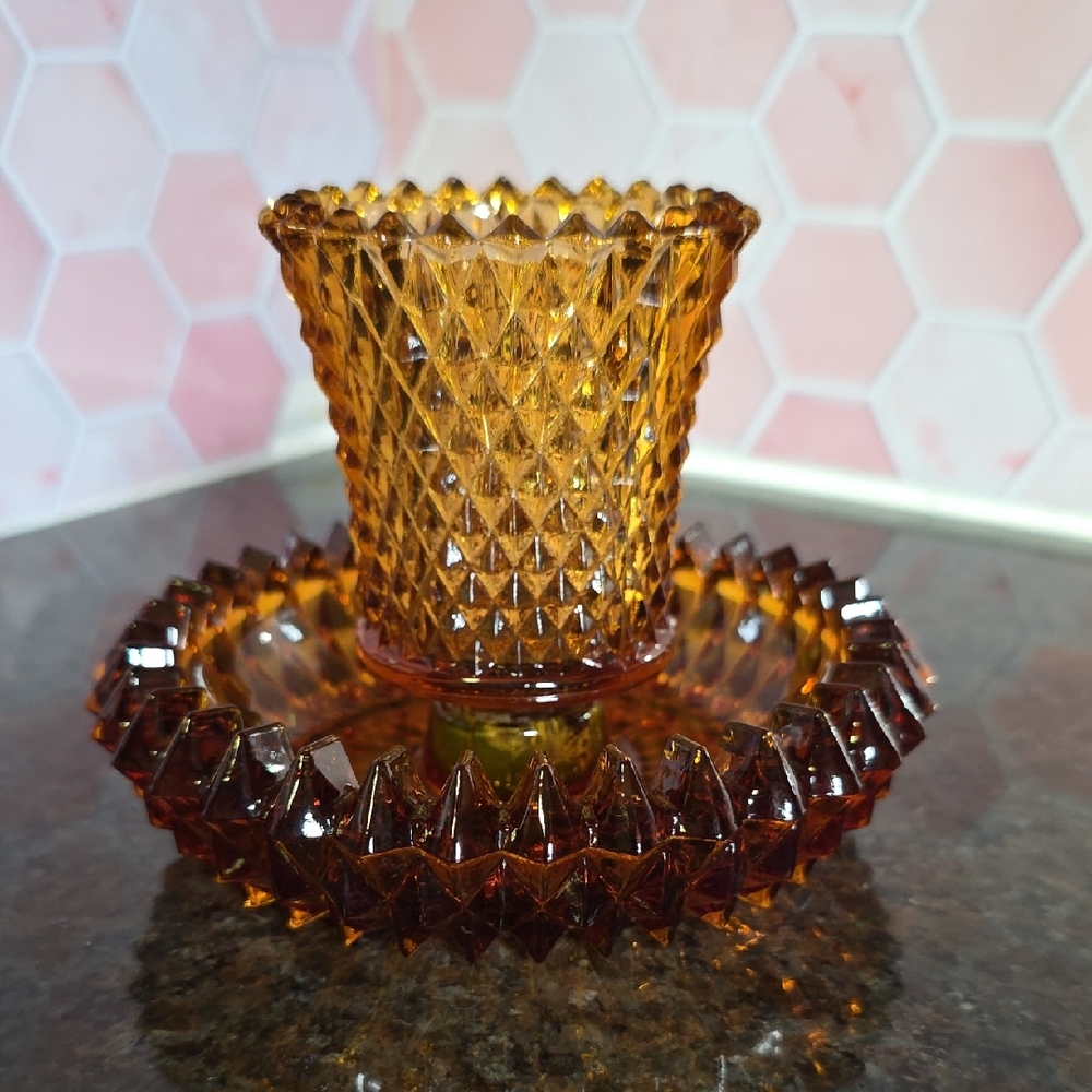 Amber Glass Candle Holder Set